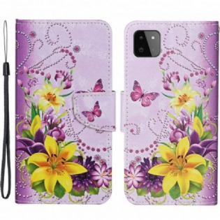 Flip Cover Samsung Galaxy A22 5G Mesterlige Blomster Med Rem