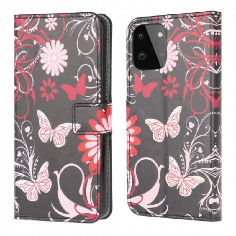 Flip Cover Samsung Galaxy A22 5G Sommerfugle Og Blomster