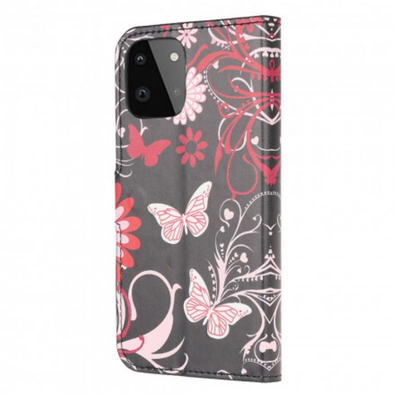 Flip Cover Samsung Galaxy A22 5G Sommerfugle Og Blomster