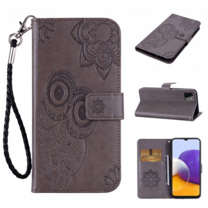 Flip Cover Samsung Galaxy A22 5G Ugle Mandala Og Lanyard