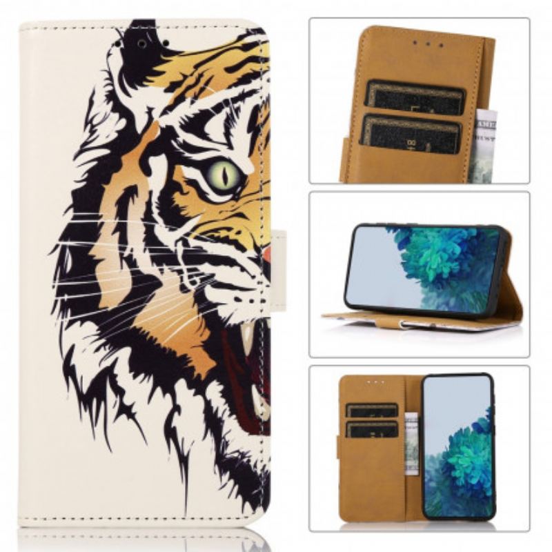 Læder Cover Samsung Galaxy A22 5G Hård Tiger