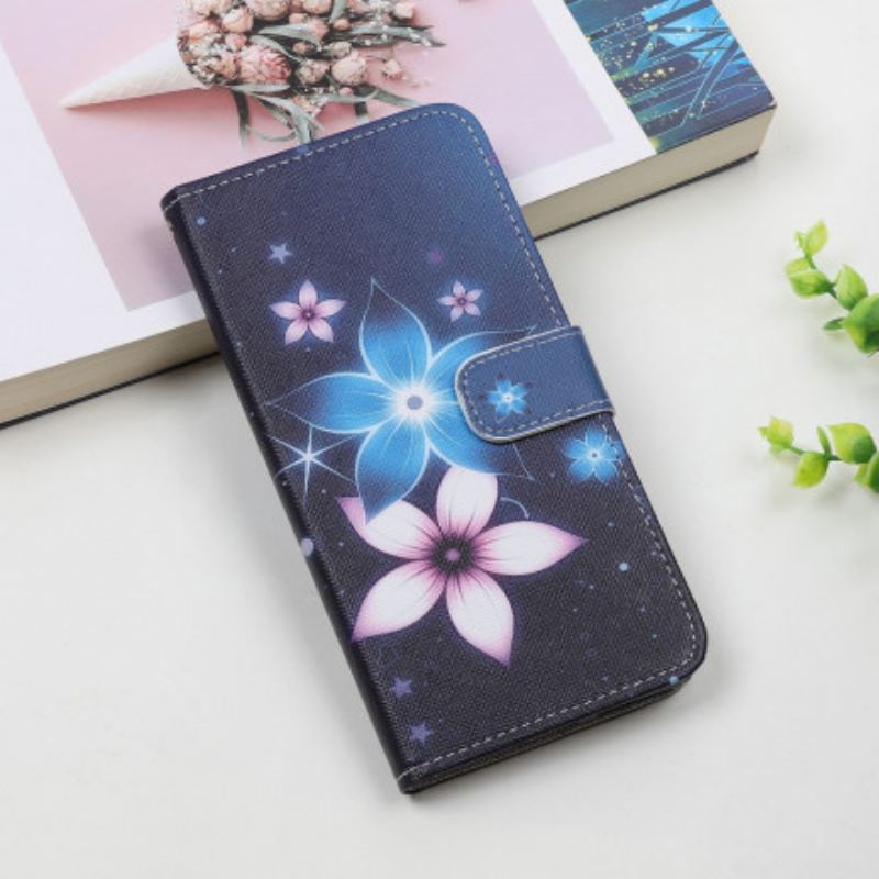 Læder Cover Samsung Galaxy A22 5G Med Snor Lunar Strap Blomster