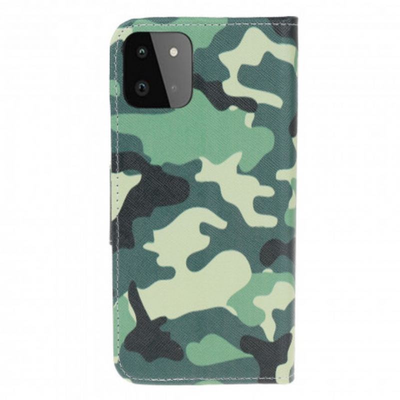 Læder Cover Samsung Galaxy A22 5G Militær Camouflage