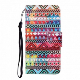 Læder Cover Samsung Galaxy A22 5G Patchwork Med Lanyard