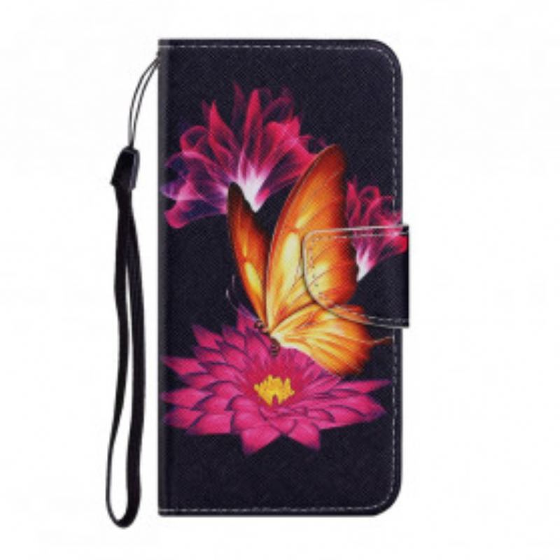 Læder Cover Samsung Galaxy A22 5G Sommerfugl Og Lotus