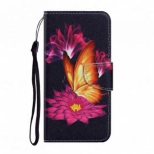 Læder Cover Samsung Galaxy A22 5G Sommerfugl Og Lotus