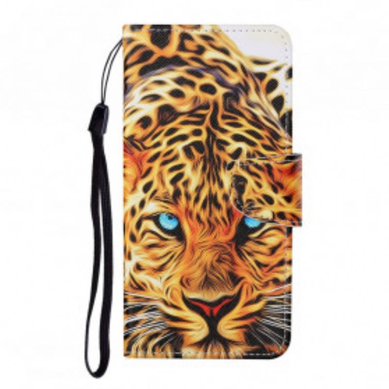 Læder Cover Samsung Galaxy A22 5G Tiger Med Snor