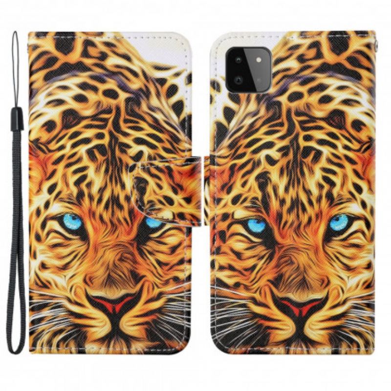 Læder Cover Samsung Galaxy A22 5G Tiger Med Snor