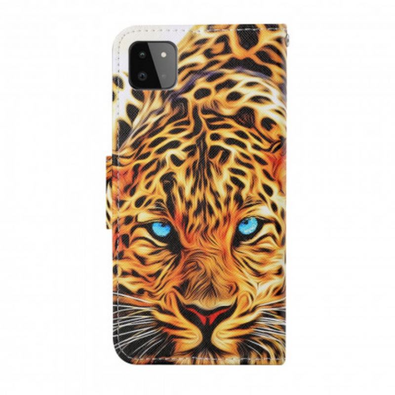 Læder Cover Samsung Galaxy A22 5G Tiger Med Snor