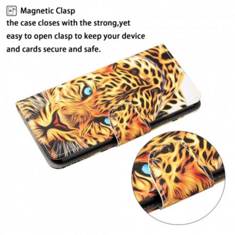 Læder Cover Samsung Galaxy A22 5G Tiger Med Snor