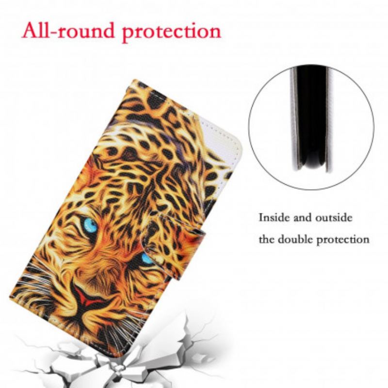 Læder Cover Samsung Galaxy A22 5G Tiger Med Snor