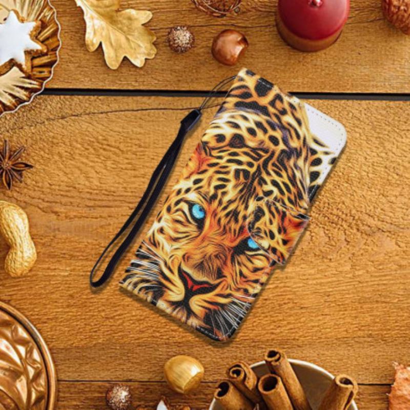 Læder Cover Samsung Galaxy A22 5G Tiger Med Snor