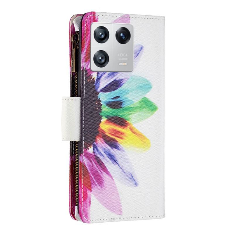 Flip Cover Xiaomi 13 Blomsterlomme Med Lynlås