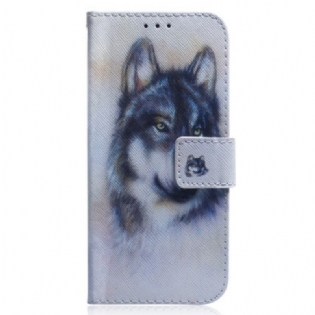 Flip Cover Xiaomi 13 Med Snor Strappy Aquarel Wolf