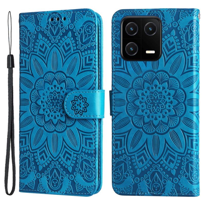 Læder Cover Xiaomi 13 Mandala Sun Med Snor