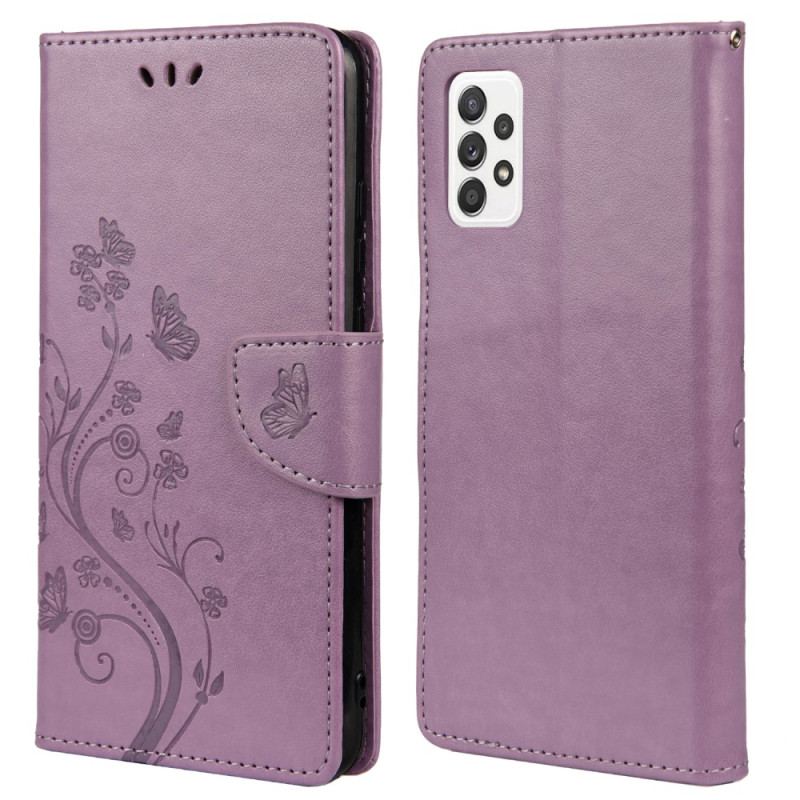 Flip Cover Samsung Galaxy A23 5G Med Snor Blomster Og Sommerfugle Med Rem