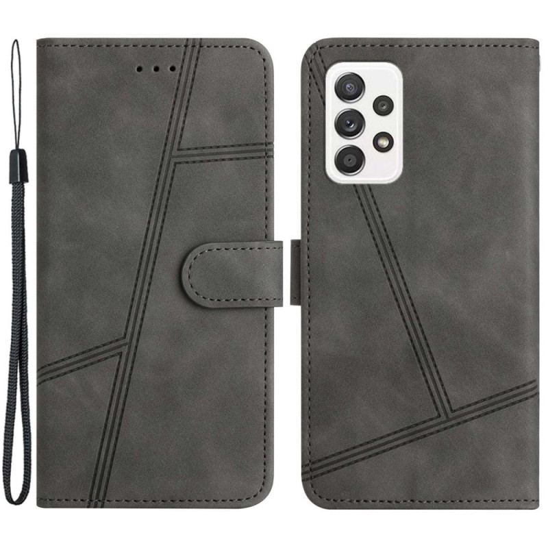 Flip Cover Samsung Galaxy A23 5G Med Snor Strappy Geometrisk Læderstil