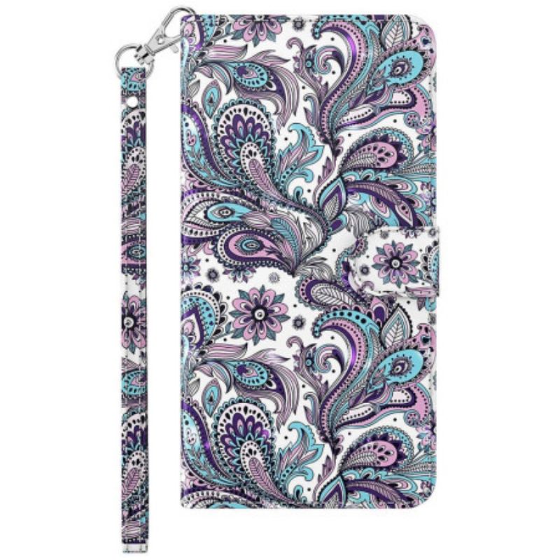 Flip Cover Samsung Galaxy A23 5G Med Snor Strappy Paisley Mønster