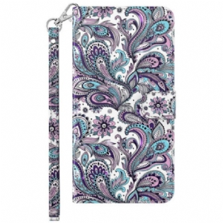 Flip Cover Samsung Galaxy A23 5G Med Snor Strappy Paisley Mønster