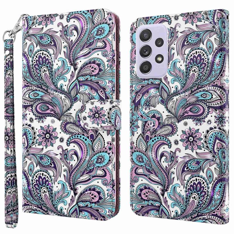 Flip Cover Samsung Galaxy A23 5G Med Snor Strappy Paisley Mønster