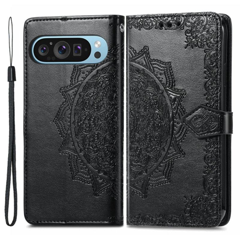 Læder Cover Google Pixel 9 Pro Xl Barok Mandala Med Rem