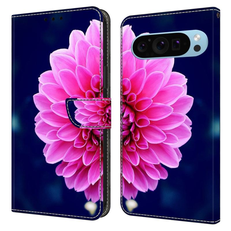 Læder Cover Google Pixel 9 Pro Xl Telefon Etui Lyserød Blomst