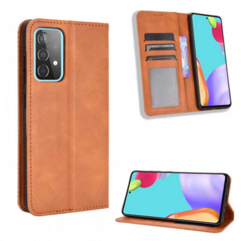 Cover Samsung Galaxy A72 4G / A72 5G Flip Cover Stiliseret Vintage Lædereffekt