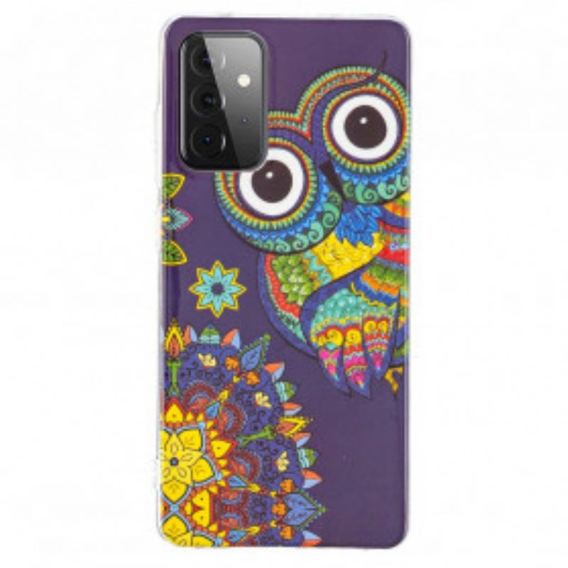 Cover Samsung Galaxy A72 4G / A72 5G Fluorescerende Ugle Mandala