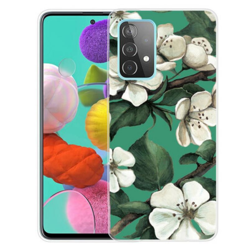 Cover Samsung Galaxy A72 4G / A72 5G Malede Hvide Blomster