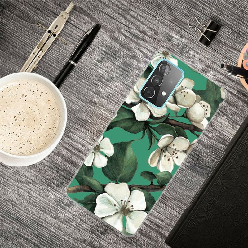 Cover Samsung Galaxy A72 4G / A72 5G Malede Hvide Blomster