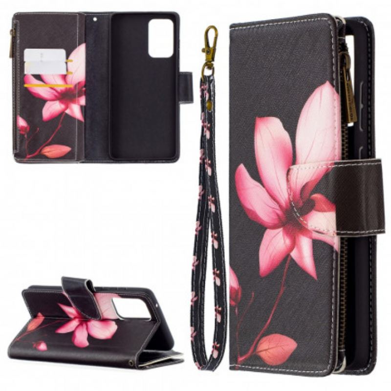 Flip Cover Samsung Galaxy A72 4G / A72 5G Blomsterlomme Med Lynlås