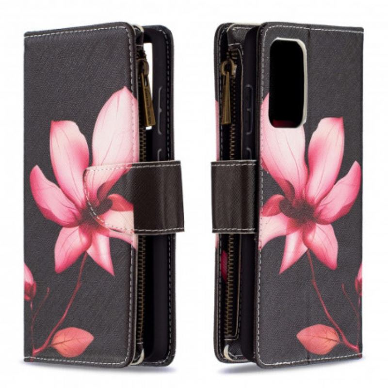 Flip Cover Samsung Galaxy A72 4G / A72 5G Blomsterlomme Med Lynlås