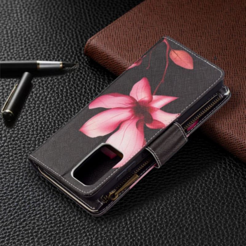 Flip Cover Samsung Galaxy A72 4G / A72 5G Blomsterlomme Med Lynlås