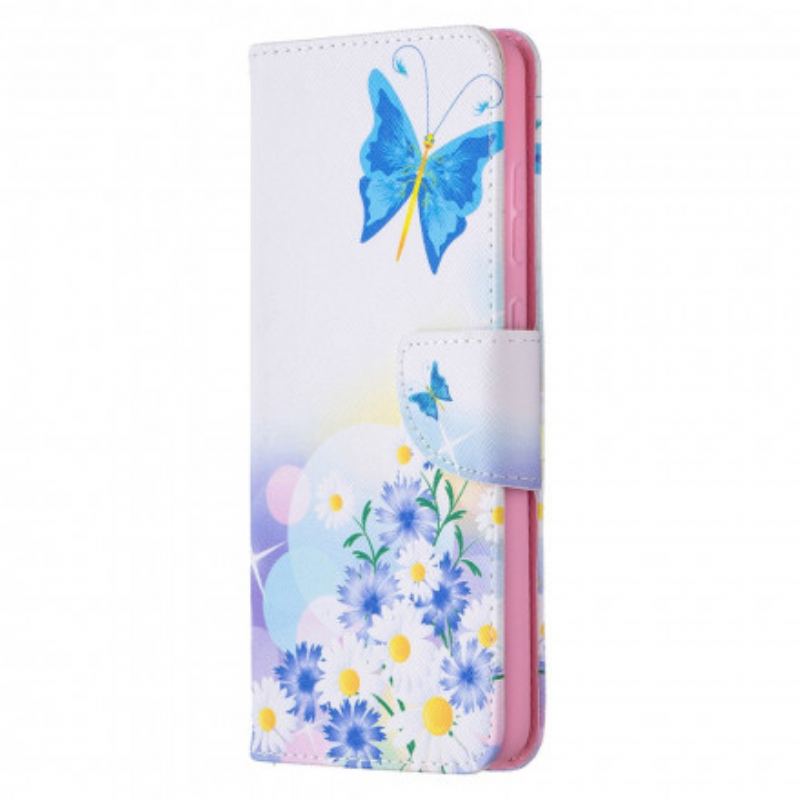 Flip Cover Samsung Galaxy A72 4G / A72 5G Malede Sommerfugle Og Blomster