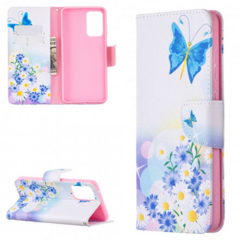 Flip Cover Samsung Galaxy A72 4G / A72 5G Malede Sommerfugle Og Blomster