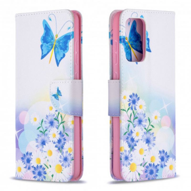 Flip Cover Samsung Galaxy A72 4G / A72 5G Malede Sommerfugle Og Blomster