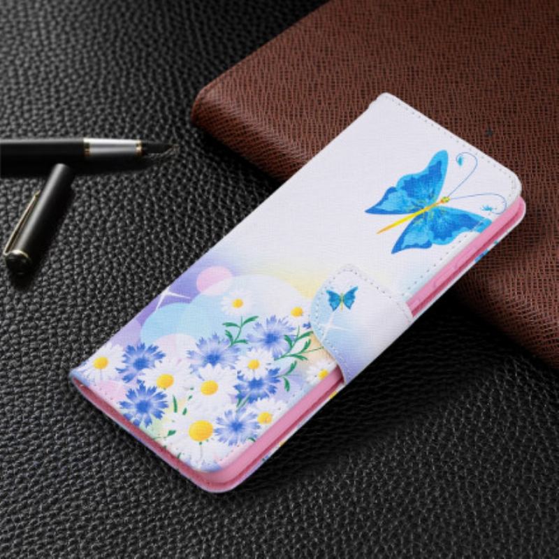 Flip Cover Samsung Galaxy A72 4G / A72 5G Malede Sommerfugle Og Blomster