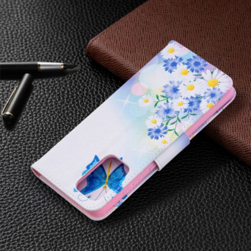 Flip Cover Samsung Galaxy A72 4G / A72 5G Malede Sommerfugle Og Blomster