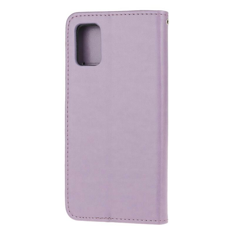 Flip Cover Samsung Galaxy A72 4G / A72 5G Med Snor Thong Sommerfugle Og Blomster