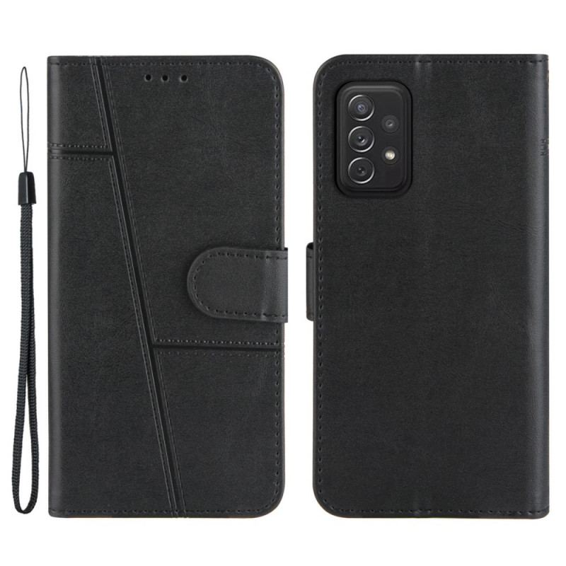 Læder Cover Samsung Galaxy A72 4G / A72 5G Med Snor Strappy Geo Lædereffekt