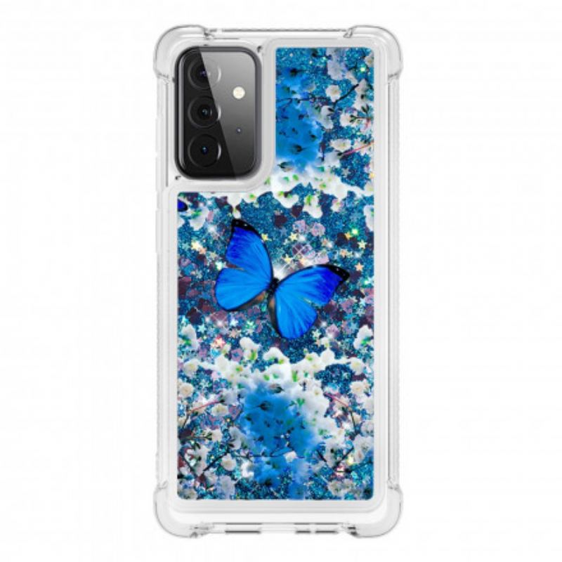 Mobilcover Samsung Galaxy A72 4G / A72 5G Glitter Blå Sommerfugle