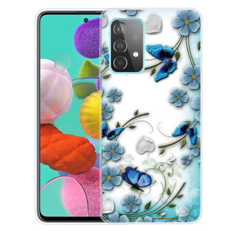 Mobilcover Samsung Galaxy A72 4G / A72 5G Retro Sommerfugle Og Blomster