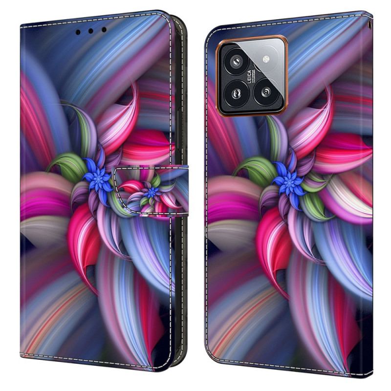 Læder Cover Xiaomi 14 Pro Telefon Etui Farverige Blomster