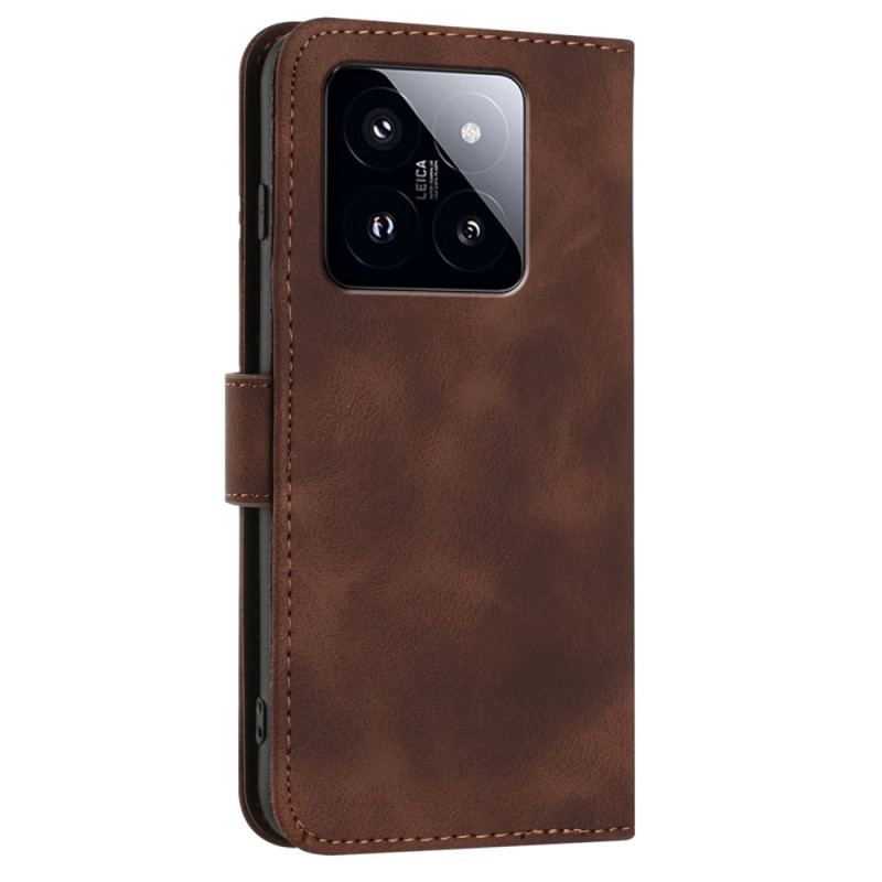 Læder Cover Xiaomi 14 Pro Telefon Etui Strap Design Lines