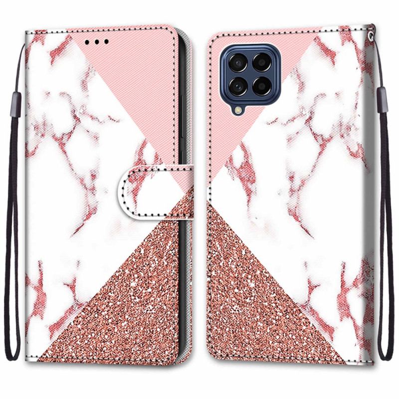 Flip Cover Samsung Galaxy M53 5G Marmor Og Glitter Trekant