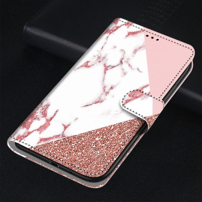 Flip Cover Samsung Galaxy M53 5G Marmor Og Glitter Trekant