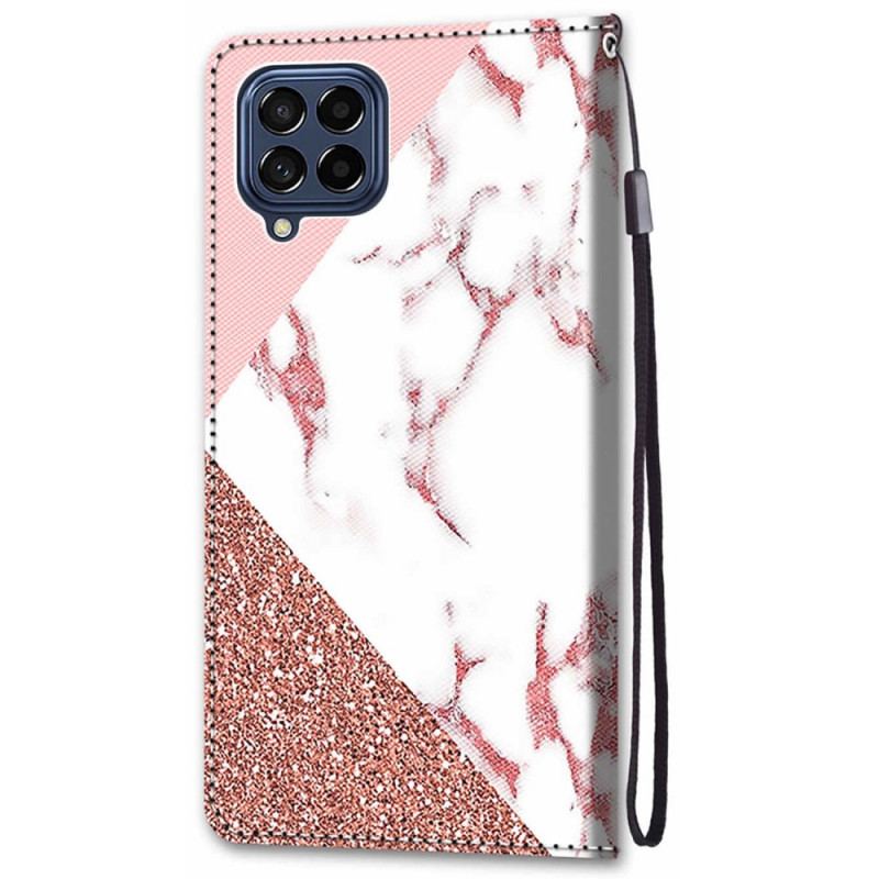 Flip Cover Samsung Galaxy M53 5G Marmor Og Glitter Trekant