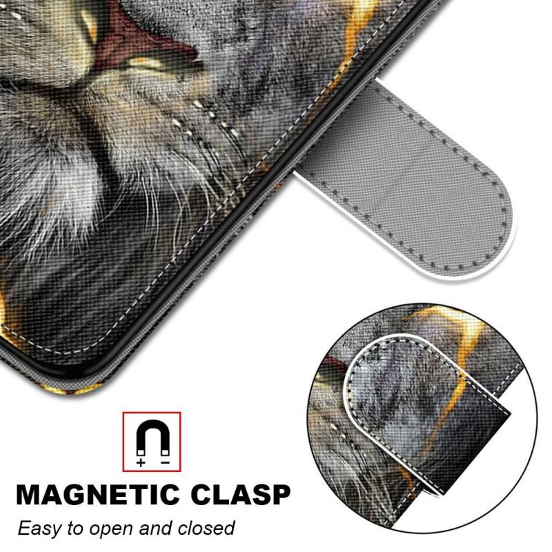 Flip Cover Samsung Galaxy M53 5G Med Snor Feline On Fire Med Strop