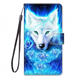 Flip Cover Samsung Galaxy M53 5G Med Snor Lanyard Wolf