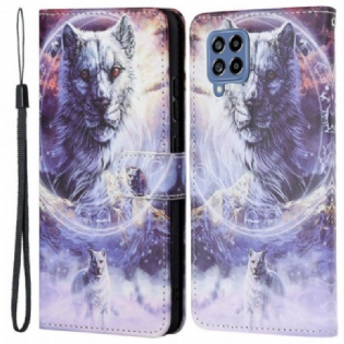 Flip Cover Samsung Galaxy M53 5G Med Snor Lanyard Wolf